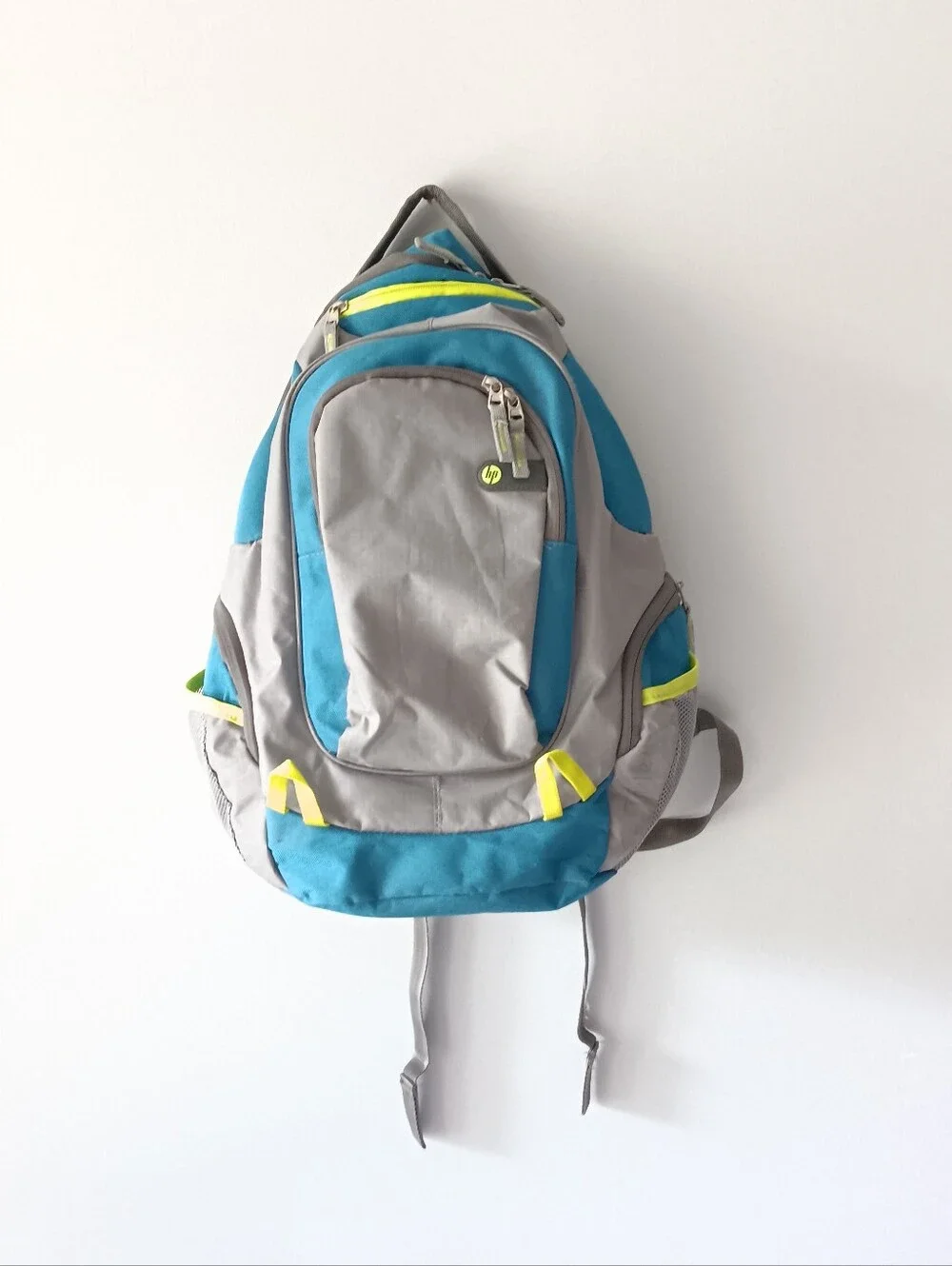 HP Laptop Padded Backpack Book Bag Multi Pocket Grey Blue Yellow